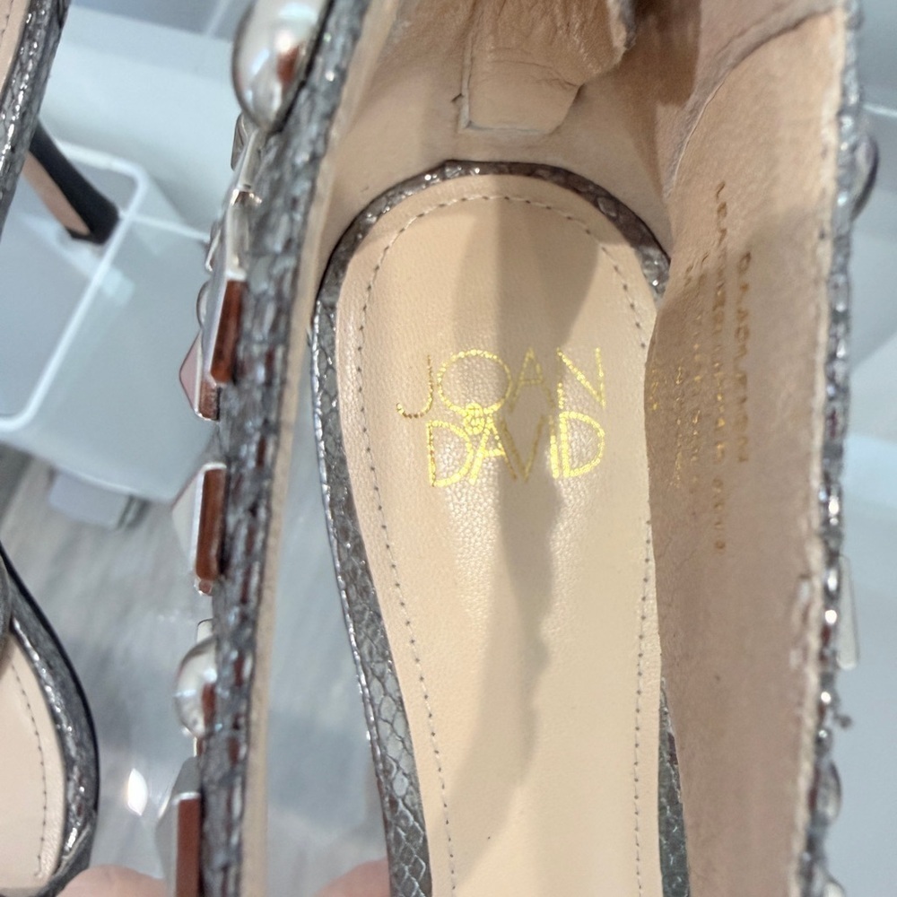 Joan & David Silver Beaded Sandals (8) - Picture 6 of 7